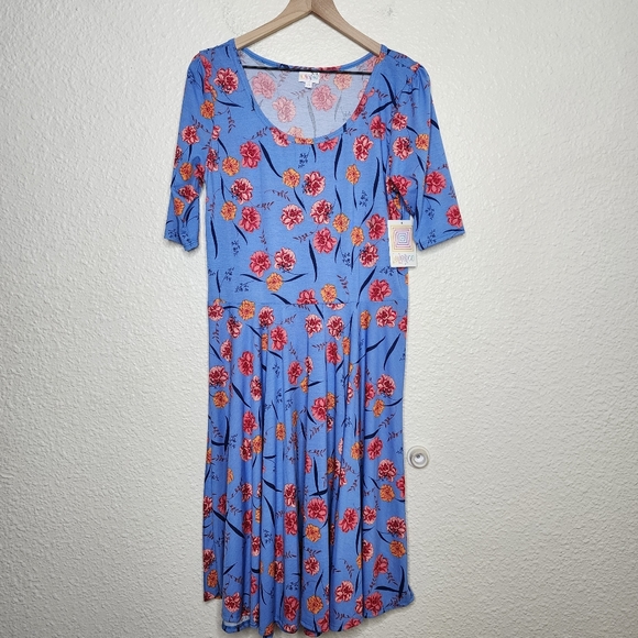 LuLaRoe Dresses & Skirts - Lularoe Blue Floral Mid Length Sleeves Nicole Dress Women's Size 2X NWT